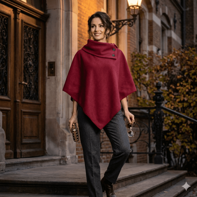 Poncho cape rouge bordeaux