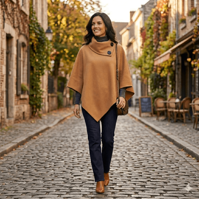 Poncho cape camel